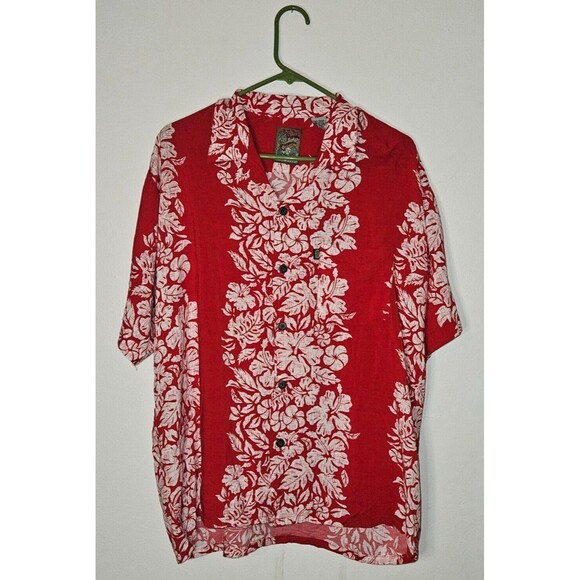 Pineapple Connection Hawaiian Red Button Down Shirt Mens Large - Picture 1 of 5